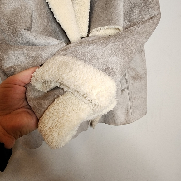 Lauren Ralph Lauren faux suede sherpa open front drape cozy jacket cardigan L - Picture 6 of 17